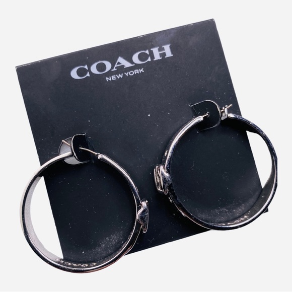 Coach Hoop Belt Buckle Earrings Gold Plated Brass 1 1/4” in diameter NWT $125 - Picture 2 of 3